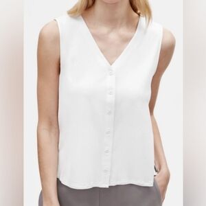 nwt EILEEN FISHER v-neck top XL white viscose shirt button down tank new